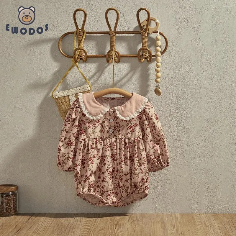 Rompers ewodos 0-24 m småbarn baby flickor söta höstkroppar hösten långärmad docka krage blommig tryck bodysuit födda kläder