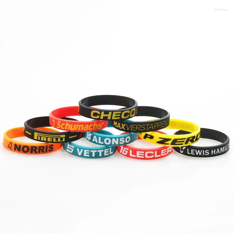 CHARM BRACELETS 10 PCS/LOT RACING Silikon Bileklik Açık Hava Spor Vettel Leclerc Formula Sürücü Bantları Hediye İnsan ve Çocuklar