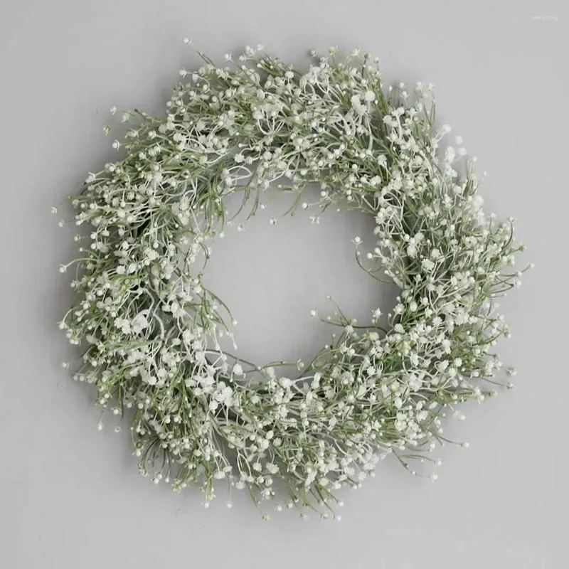 Decorative Flowers Spring Artificial Wreath White Gypsophila Flower Farmhouse Garland Plants Front Door Wall Hanging For Wedding Home