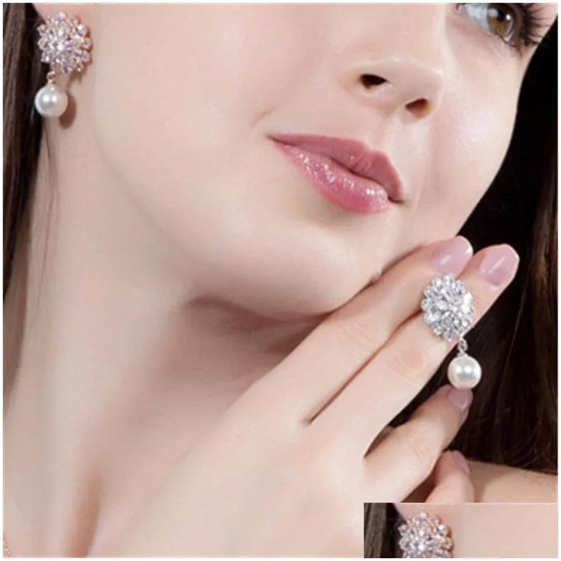 luxury clip on screw back flower earring designer for woman aaa cubic zirconia diamond silver bridal wedding dangle earrings jewelry elegant female