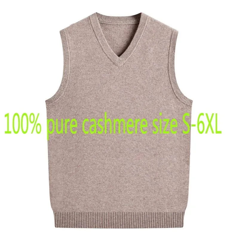 Fashion Pure Cashmere Male Autumn Thickened Sweater V-neck Casual Computer Knitted Thick Vest Sleeveless Plus Size S-5XL6XL 240129