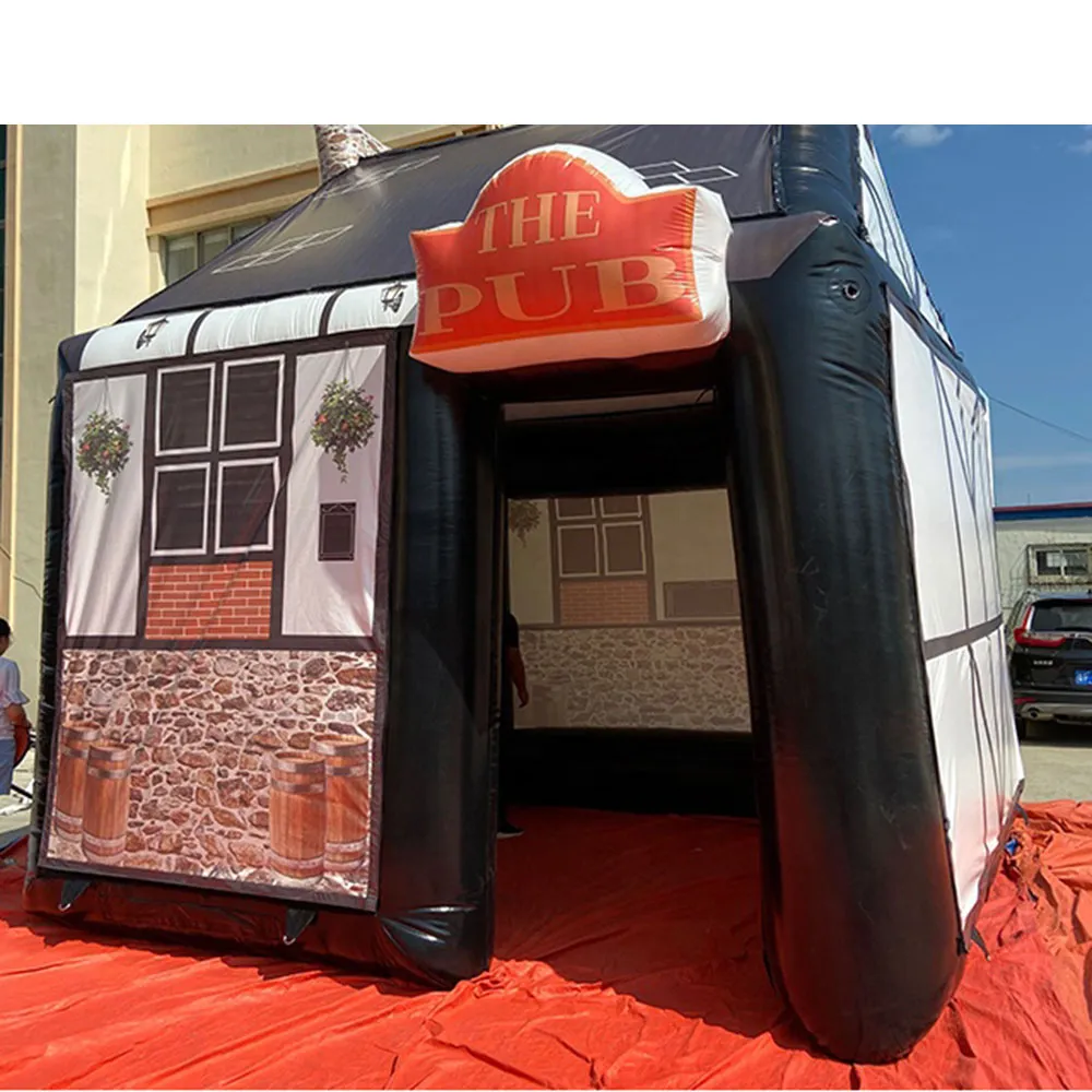 wholesale New arrival 6x6x4mH (20x20x13.2ft) inflatable pub with chimney,movable house tent inflatables party bar for outdoor entertainment