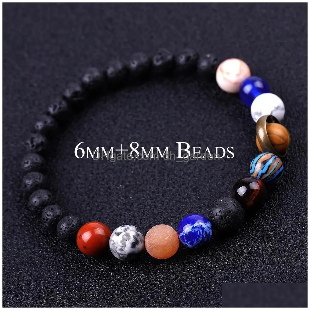 Perlé Univers Système Solaire Soleil Satellite Bracelet Lava Rock Oeil De Tigre Turquoise Pierre Naturelle Perles Bracelets Pour Femmes Hommes Mode Dhzcs