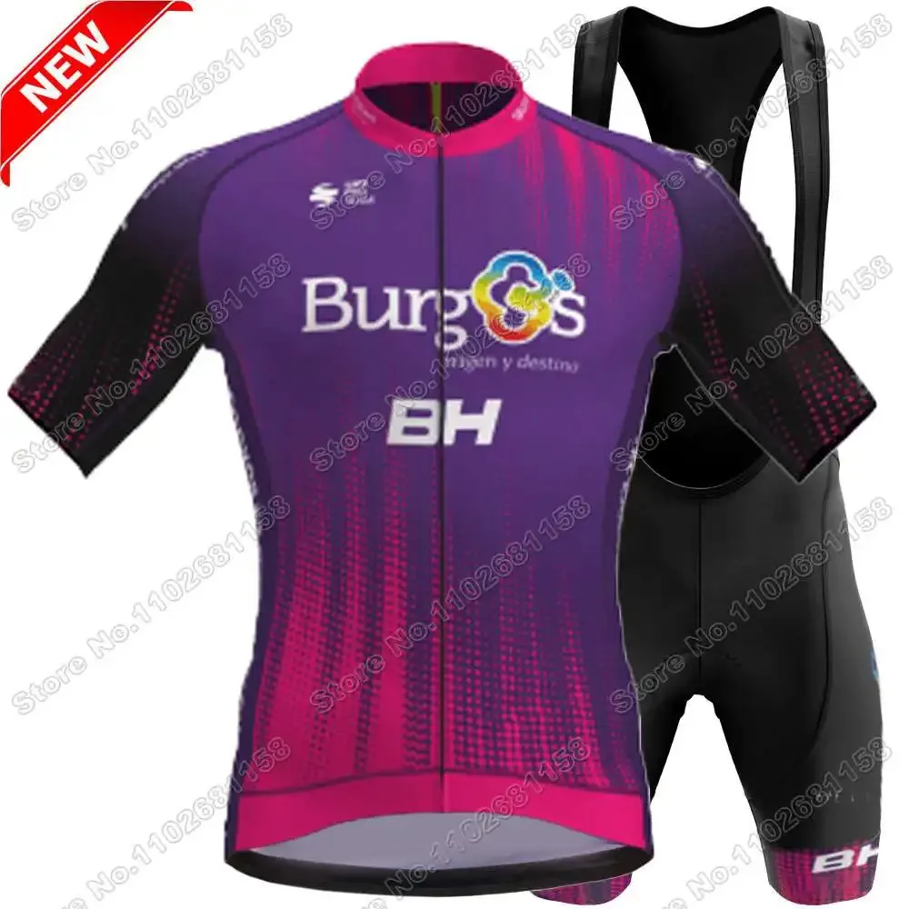 Комплект велосипедного трикотажа Team Burgos BH, летняя одежда для велоспорта, мужской комплект с короткими рукавами, рубашка для шоссейного велосипеда, костюм, шорты для велосипедного нагрудника 240119
