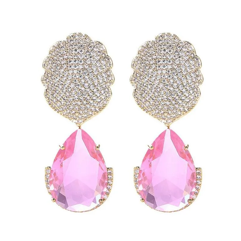 Charm vintage bling crystal blommor diamant örhänge designer för kvinna dansar party rosa aaa kubik zirkonium koppar örhängen kvinnor e dhbdy