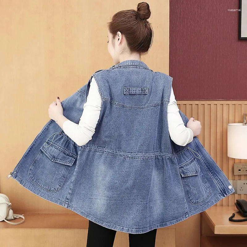 女性のベストデニムベストジャケット女性2024春の秋のジャケット女性ファッション韓国のゆるい袖なしのウエストコートレディースアウターウェア
