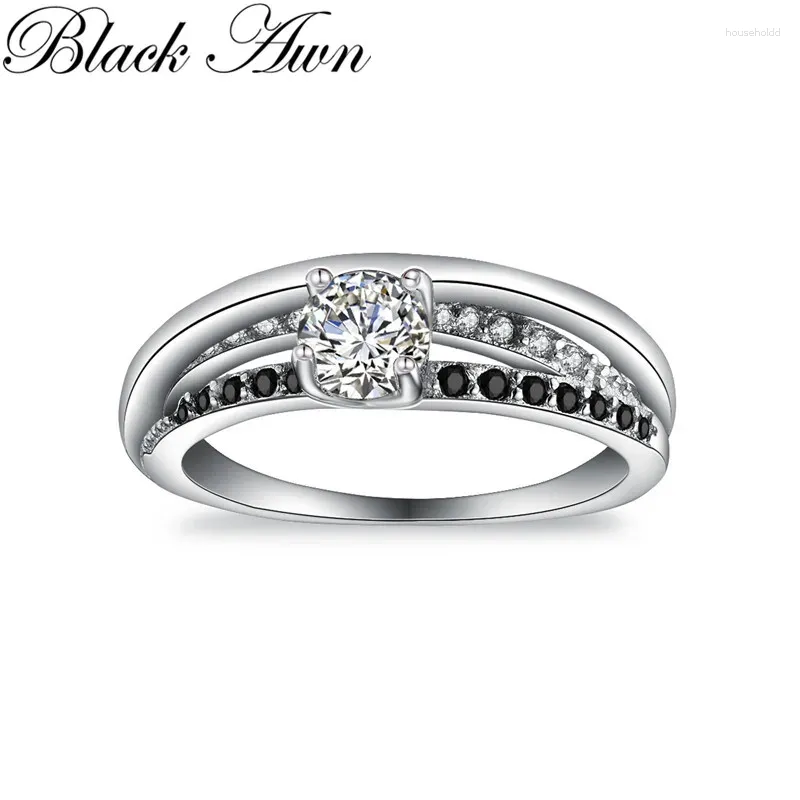 Cluster Rings Black AWN 2024 Äkta sterling 925 Silver smycken Square Engagement for Women Gift C376