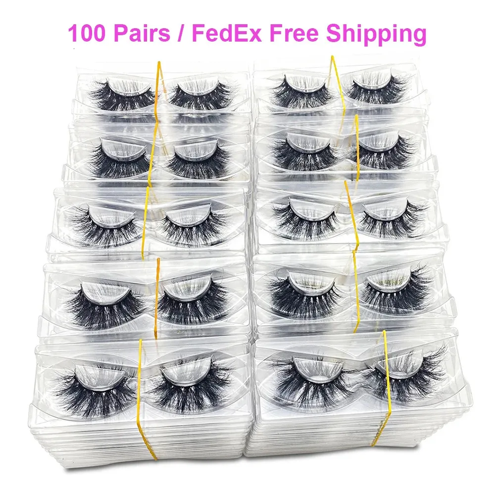 100 st 3d mink ögonfransar grymhet gratis fransar smink dramatisk falsk ögon fluffig full strip tjock grossist cils 240126