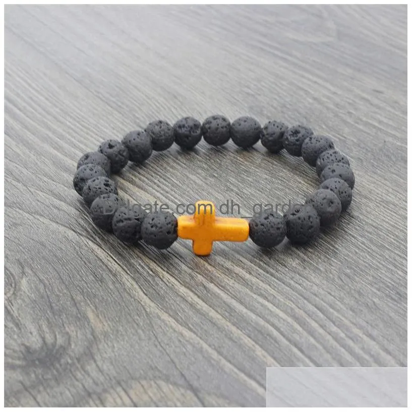 Beaded Jesus Cross Yoga Lava Strands Essential Oil Diffuser Bracelet Fashion Jewelry Women Mens Bracelets Will And Sandy Gift 34 Dro Dhqrk