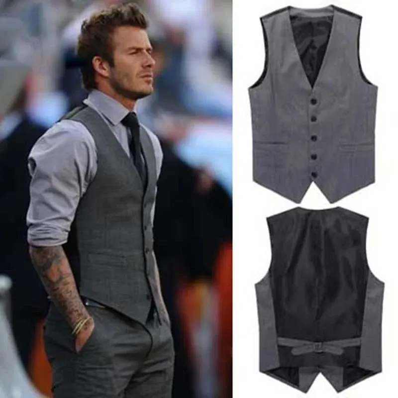 Mode simple boutonnage costume gilets pour hommes gris noir haut de gamme mâle gilet Slim Fit formel affaires décontracté gilet grande taille 7XL 240202