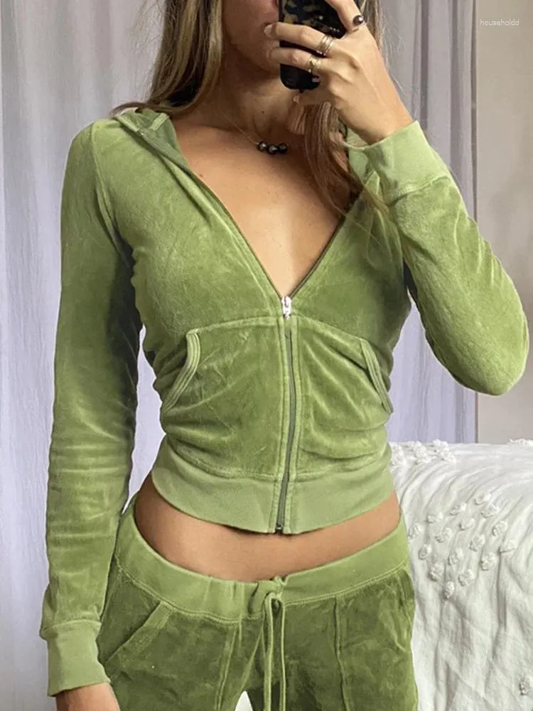 Kvinnors tvåbitar byxor Anpassade logotyp kvinnlig spårdräkt full zip up hoodie joggers med fickor set sammet träning för kvinnor