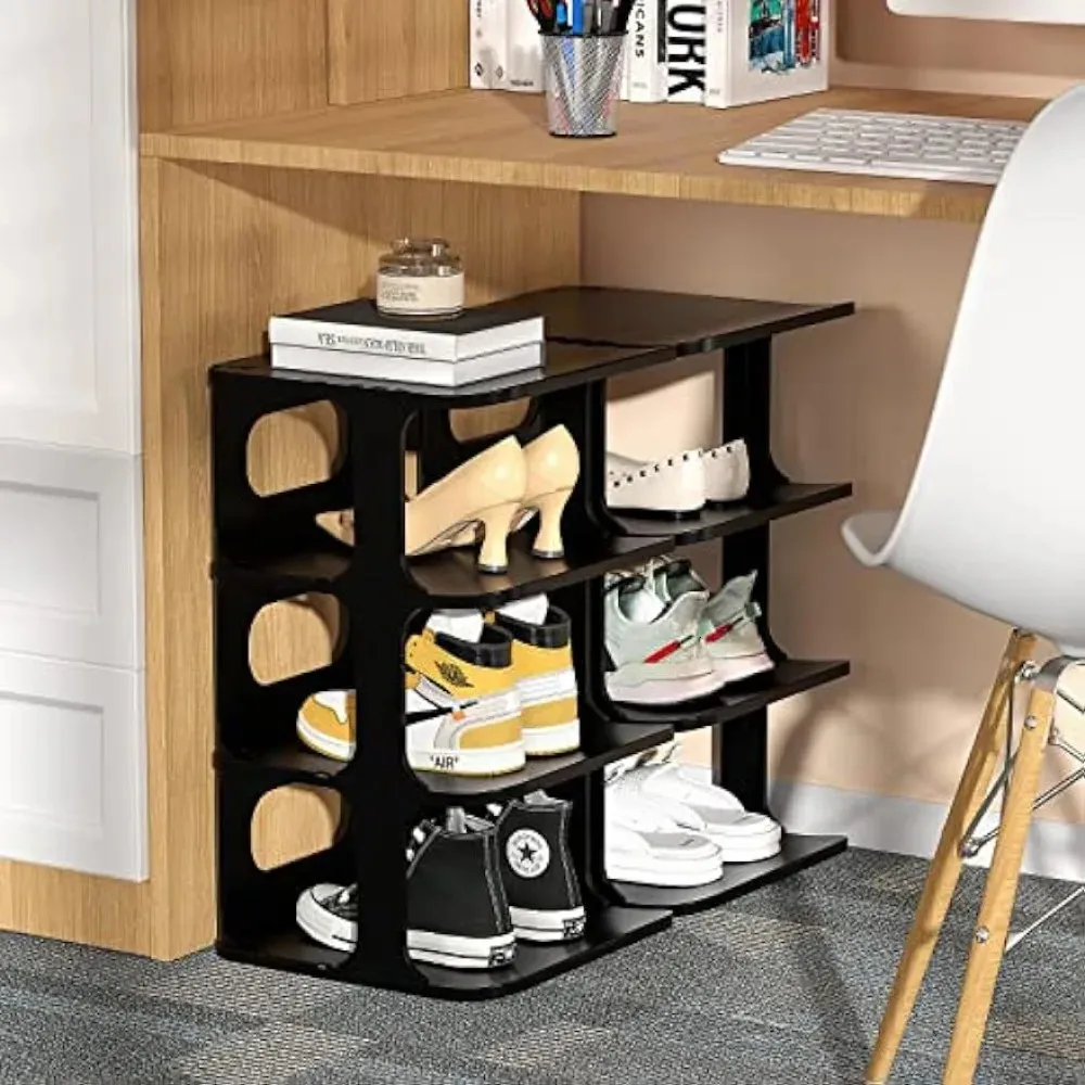 Cremalheiras de sapato para quarto organizador de plástico armário 8 camada cubby prateleiras de pé livre gabinete preto tênis armazenamento para 240125