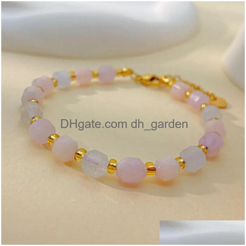 Charm Bracelets Women Morganite Beaded Bracelet Natural Gemstone Adjustable Stainless Steel Chain Fashion Jewelry Gift Drop Delivery Dhaay