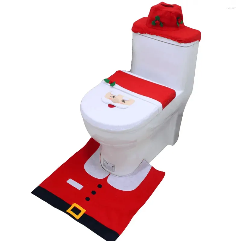 Toilet Seat Covers 3Pcs Rug Tank Cover Set Santa Claus/Snowman Christmas Bathroom Mat Cute Soft For Home Indoor Decor
