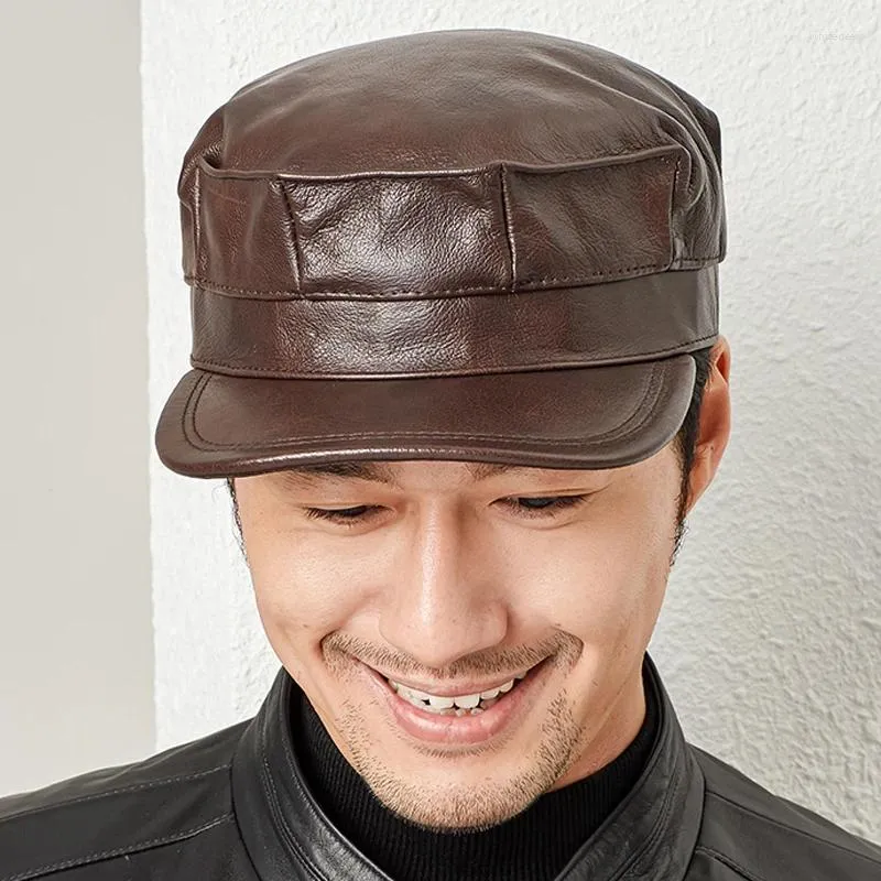 Ball Caps 2024 Wholesale Spring Autumn Thermal Genuine Leather Hats Woman Cap Cadet Man Military Hat Cowhide