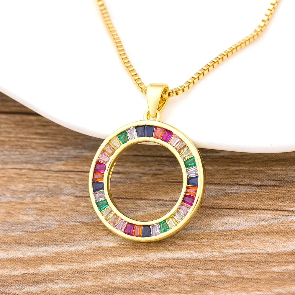 Collar de arco iris de moda, colgantes multicolores, joyería de oro amarillo de 14k, collar de cadena larga para mujer, el mejor regalo de fiesta de cumpleaños