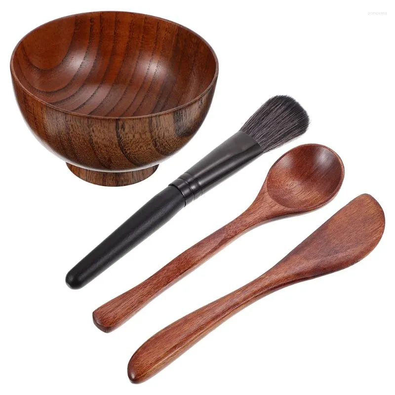 Makeup Brushes 4PCS/Set DIY Wooden Face Mask Bowl Set With Mixing Stick Spoon Spatula Beauty Salon Or Home Use Skin Care Tool