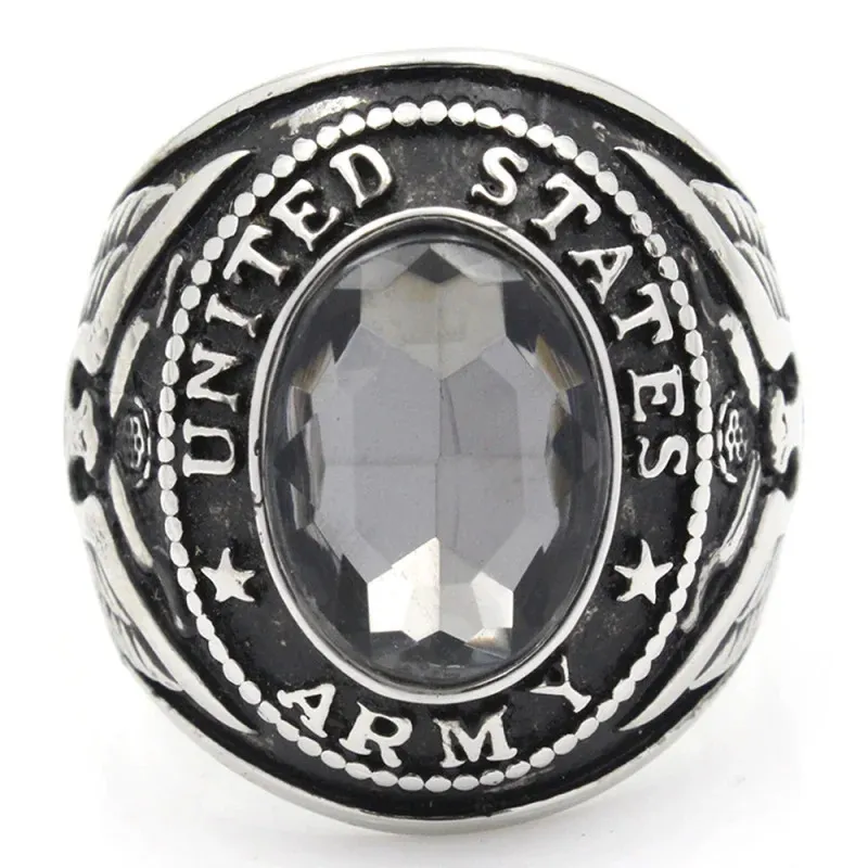 Мужское кольцо из нержавеющей стали 316L с камнем для ветеранов армии США, 240125