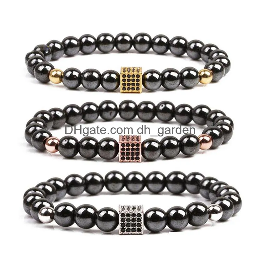 Perline Nero Zircone Scatola Magnete Perline Fili Bracciale Braccialetti di pietra Polsino Polsino Donna Uomo Gioielli di moda Consegna di goccia Dhzao