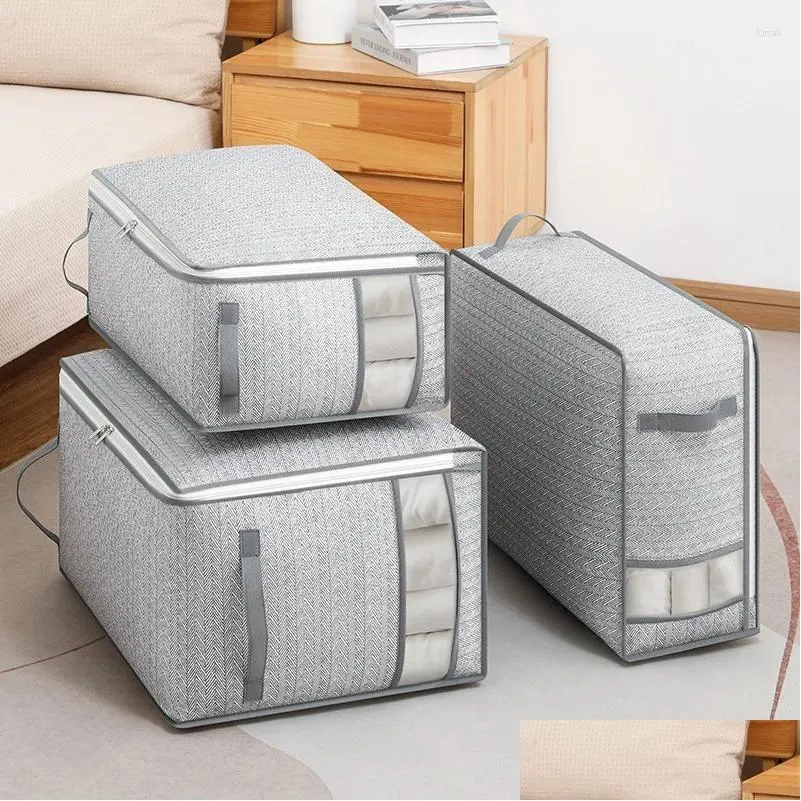 Storage Bags Window Home Wardrobe Moisture-Proof Canvas Quilt Large Capacity Dust Foldable Moving Bag Drop Delivery Garden Housekeepin Otqom