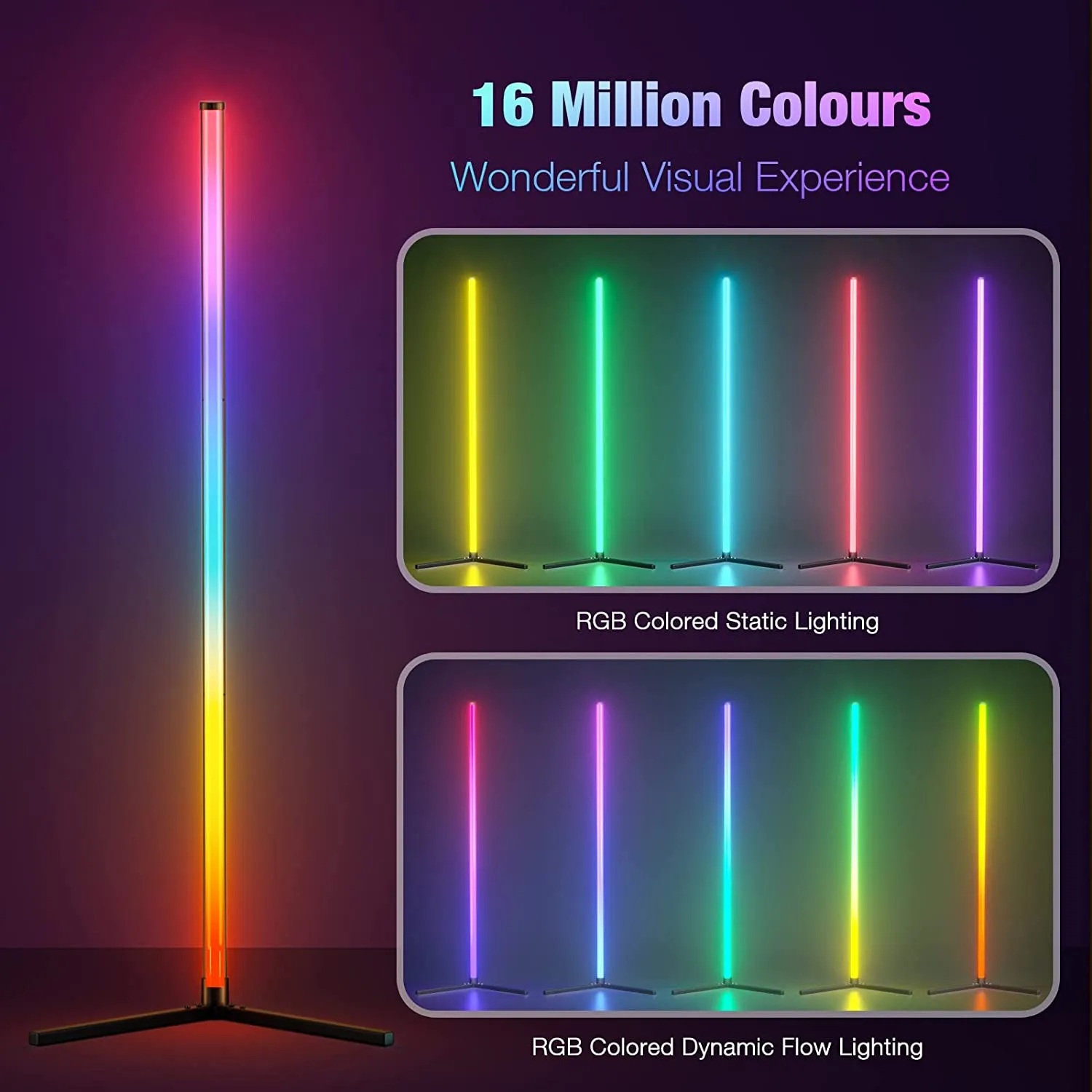 Lampadaire intelligent RGB couleur de rêve, avec synchronisation de musique, lumière d'ambiance moderne à 16 millions de couleurs changeantes, avec télécommande APP