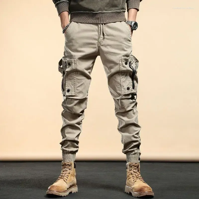 Men's Jeans Khaki Motorcycle Trousers With Pockets Man Cowboy Pants Cargo Retro Casual Kpop Y2k Streetwear 2024 Korean Autumn Xs