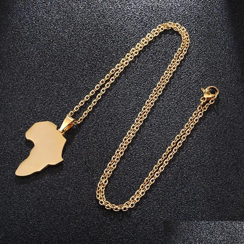 Hanger Kettingen Heren Afrika Kaart Ketting Roestvrij Staal Kaarten Gouden Kettingen Hip Hop Mode-sieraden Voor Vrouwen Man Will en Sandy Dro Dhxom