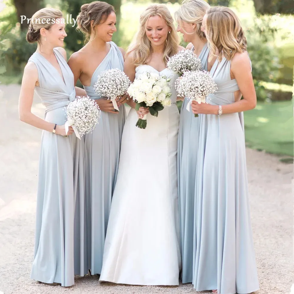 Light Blue Covertible Bridesmaid Dresses Pleated Floor length Country Beach Wedding Guest Party Gowns Long Prom Dress 240201