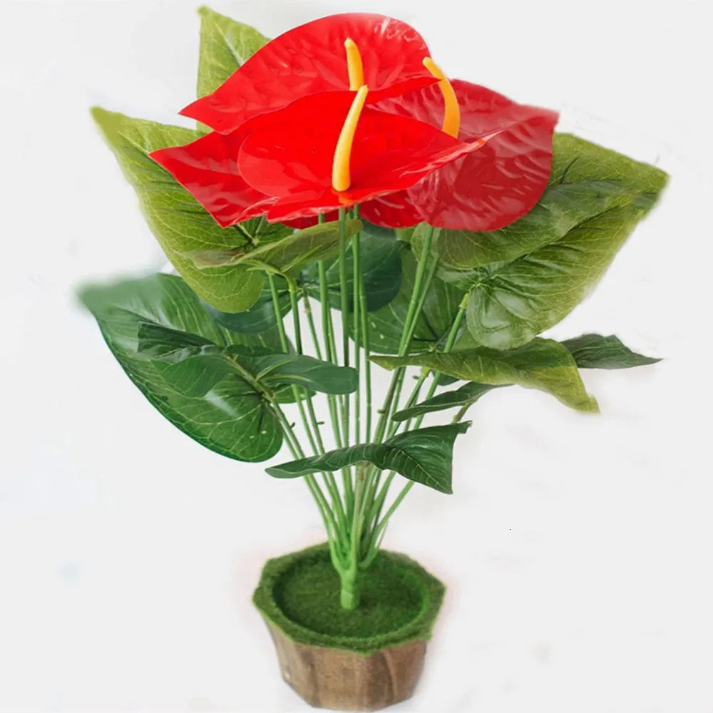 Artificial Green Plants 18-Pronged Anthurium Leaf Potted Fake Plant Faux Flowers Bonsai Indoor Outdoor Company Soft Decoration