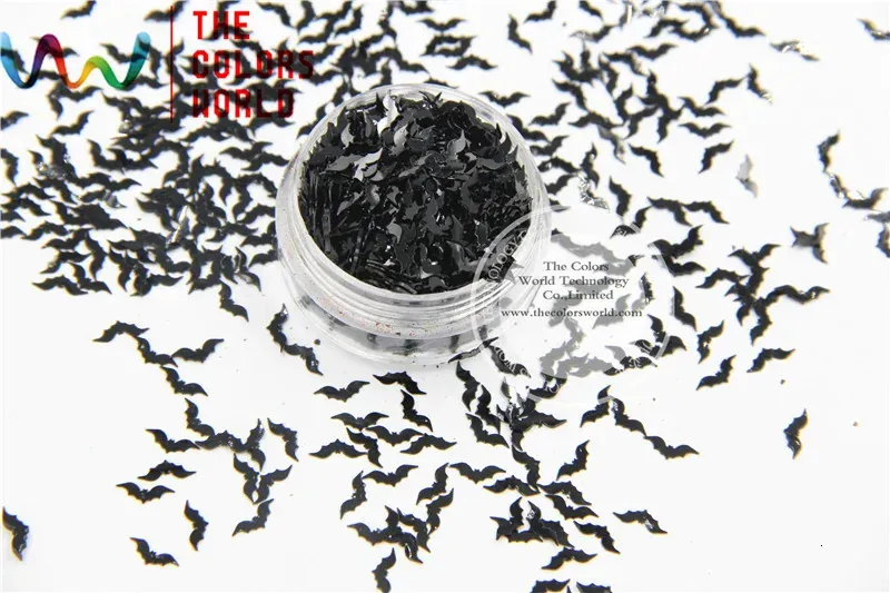 Schwarze Farbe, Fledermausform, Größe 8 mm, glitzernde Pailletten für Nagelkunst, Heimwerkerbedarf und Weihnachtsdekorationen 240202