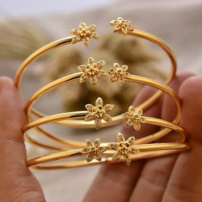 Luxury Gold Color Bangles for Women Men Girls Etiopian African Dubai Wedding Armband Party Gifts 240130