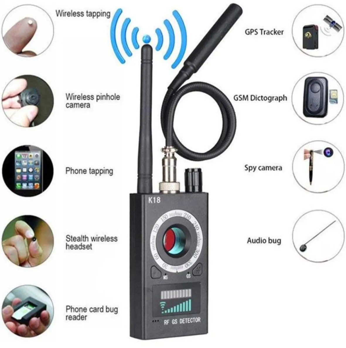 1MHz-6 5GHz K18 Multifunktionskameradetektor Camera GSM O Bug Finder GPS Signal Lens RF Tracker Detect Wireless Products309S286C9266016