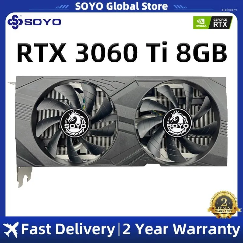 Graphics Cards SOYO Card RTX 3060 Ti 8GB GPU GDDR6 256bit NVIDIA DP 3 PCI Express 4.0 X16 Rtx3060ti Gaming Video