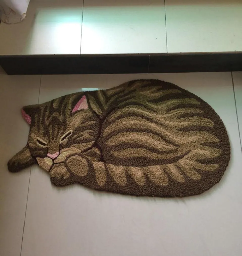 Pet Cute Sleeping Carpets Handhooked Cat Shaped Mat Living Door Mats Carpet Embroidered Porch Doormat Floor Karpet Area Rugs Gift3778900