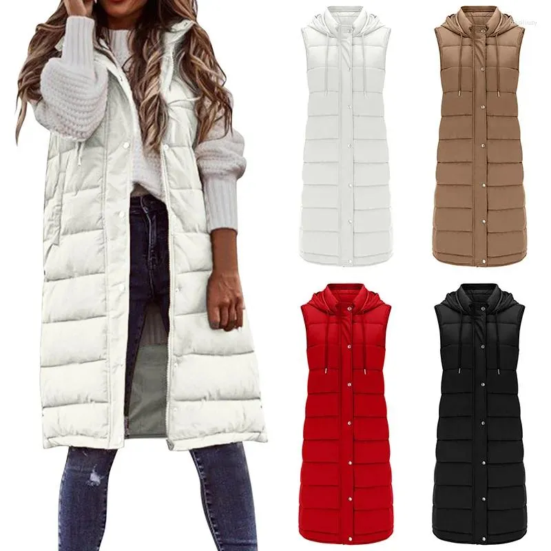 Gilets pour femmes Veste d'hiver sans manches longues Parkas manteau à capuche femmes gilet décontracté chaud vers le bas coton gilet rembourré puffer vêtements d'extérieur