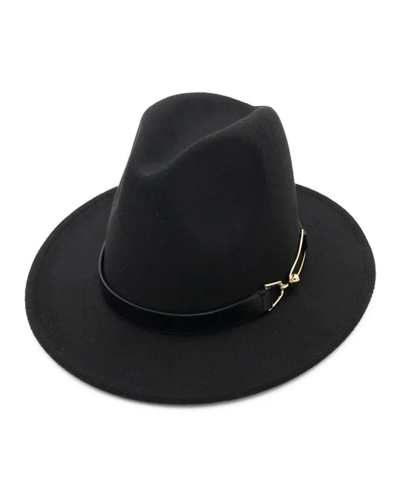 Avrupa ABD'li Erkek Kadınlar Yün Kemer Unisex ile Fedora Şapkaları Federa Şapkası Sonbahar Kış Panama Cap Trilby Chapeau3336334
