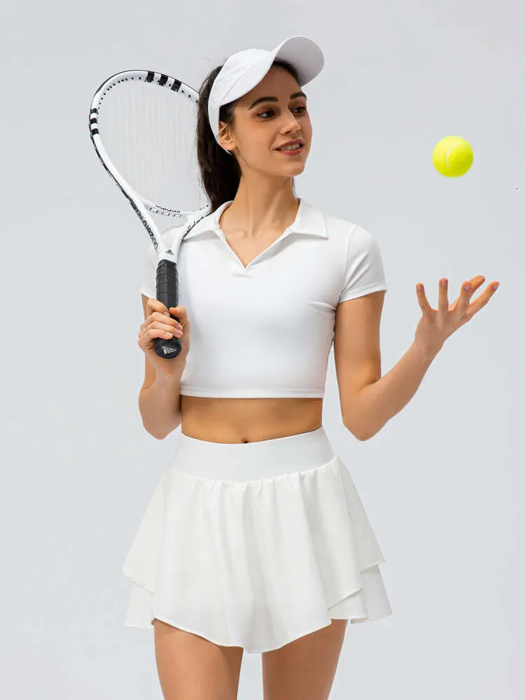 Lu Align Set Tennis kjol kvinnliga korta kjolar skörd topp t-shirts tenni sätter tenis skort 2 i 1 träning fitness citron ll jogger lu-08 2024