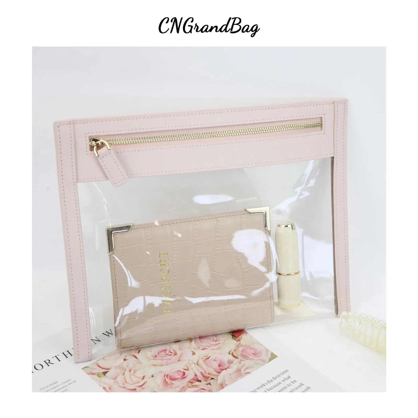Cusstomized Letters Colorful Saffiano Leather Clear PVC Cosmetic Bag Ladies TPU Travel Organizer Wash Bag 240122
