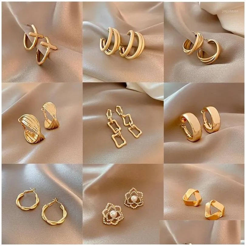 Hoop Huggie Oorbellen Mode Ins Retro Metaal Vrouwelijk Temperament Eenvoudig Stom Goud Geometrisch Veelzijdig Drop Delivery Sieraden Dhxij