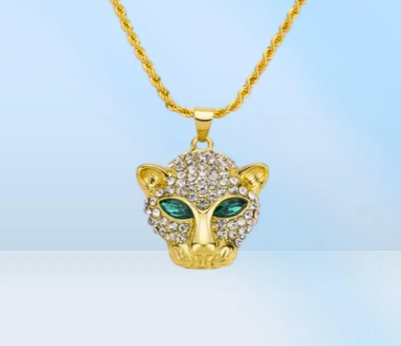 Fashion Jewelry Alloy CZ Leopard Head Crystal Hip Hop Necklace Good Gift Domineering Necklace hip hop jewelry6379553