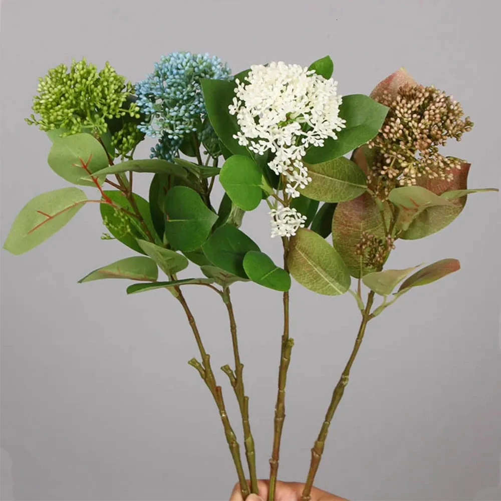 5PCS New Artificial Flowers Coral Fruit Ball With Leaves Branch Plastic Succulent Plants For Table Hotel Countertop Decoration