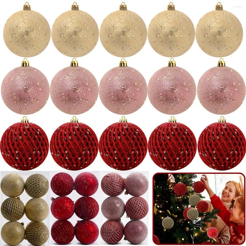 Party Decoration 12st Christmas Hanging Ball Ornaments Pre-strängade plastbollar Sakvattfast fat packad Xmas bordsskiva träddekor