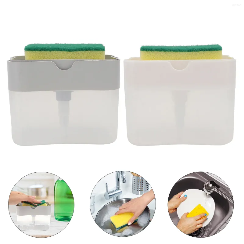 Liquid Soap Dispenser 2 Sets Sponge Dishwashing Manual Practical Pump Detergent Case White Holder