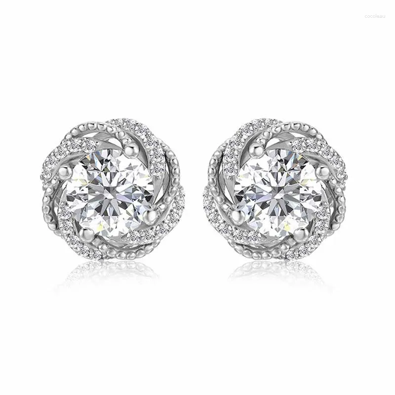 Stud Küpe 2Ct Gerçek Moissanite Çiçek Kadınlar 925 STERLING Silver Lab Diamond Studs Beyaz Altın Kaplama Gra ile