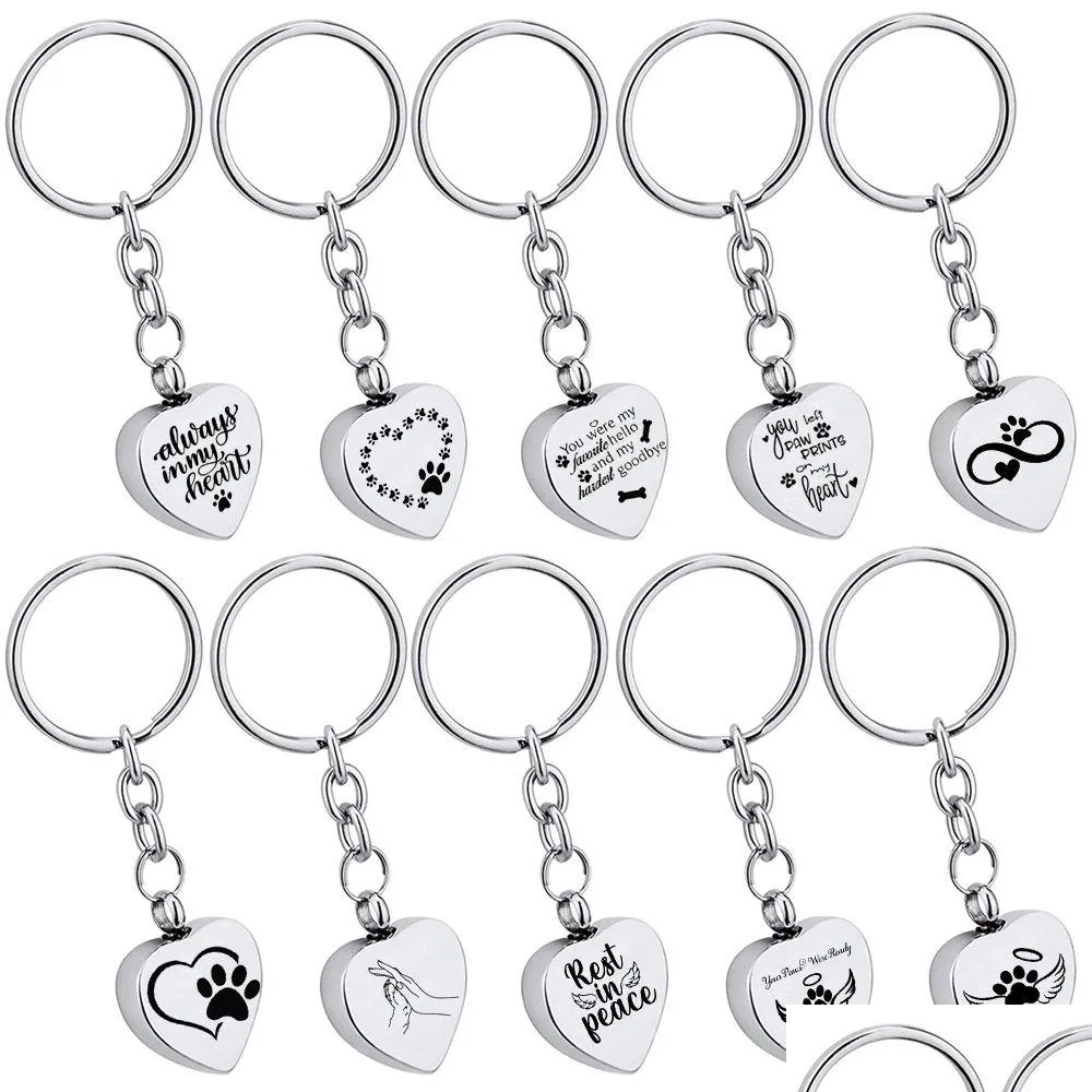 Porte-clés Coeur Gravure Pendentif Chaîne Crémation Urne Anneau Memorial Cendres Humaines Souvenirs Ornements Bijoux Pour Hommes Femmes Drop Del Otyob