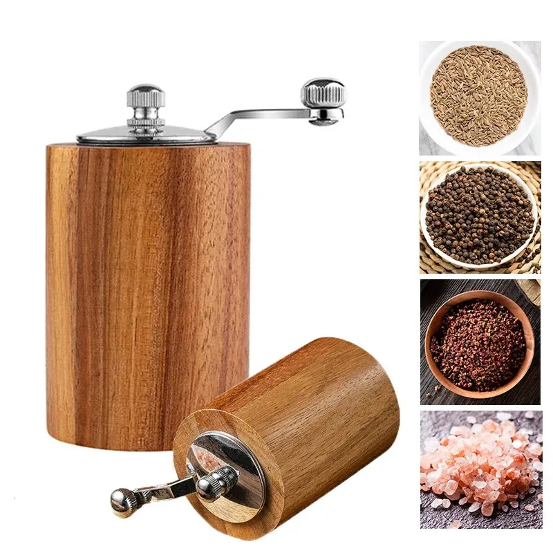 Wooden Salt Pepper Grinder SetRefillable Manual Peppercorn Spices Mill with Long Crank Shaker for Home Dining Restaurant 240118