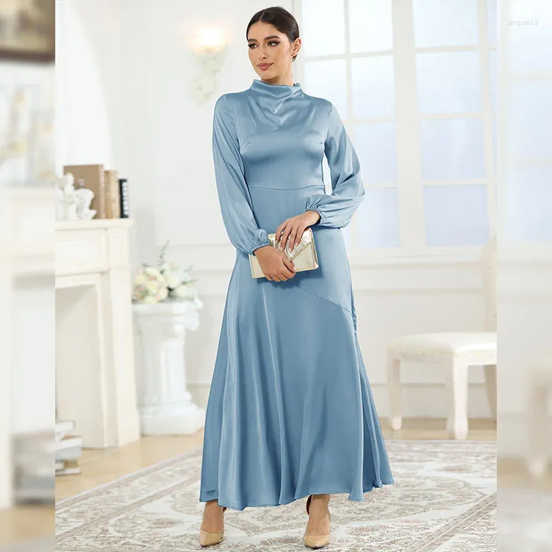 Abbigliamento etnico Modesto Abaya in raso per le donne Musulmane Dubai Turchia Serata Party Maxi Abito Eid Ramadan Marocain Caftano Abito Abito Abiti