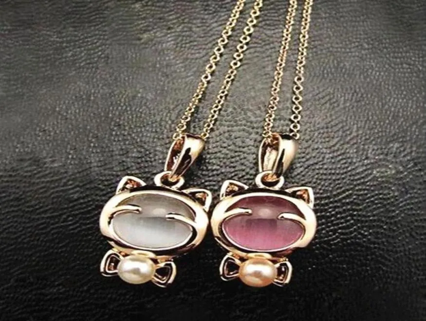 Fashion Super Cute Lucky Cat Opal Sweater Chain Women Necklace Jewelry 4ND19286x1030004