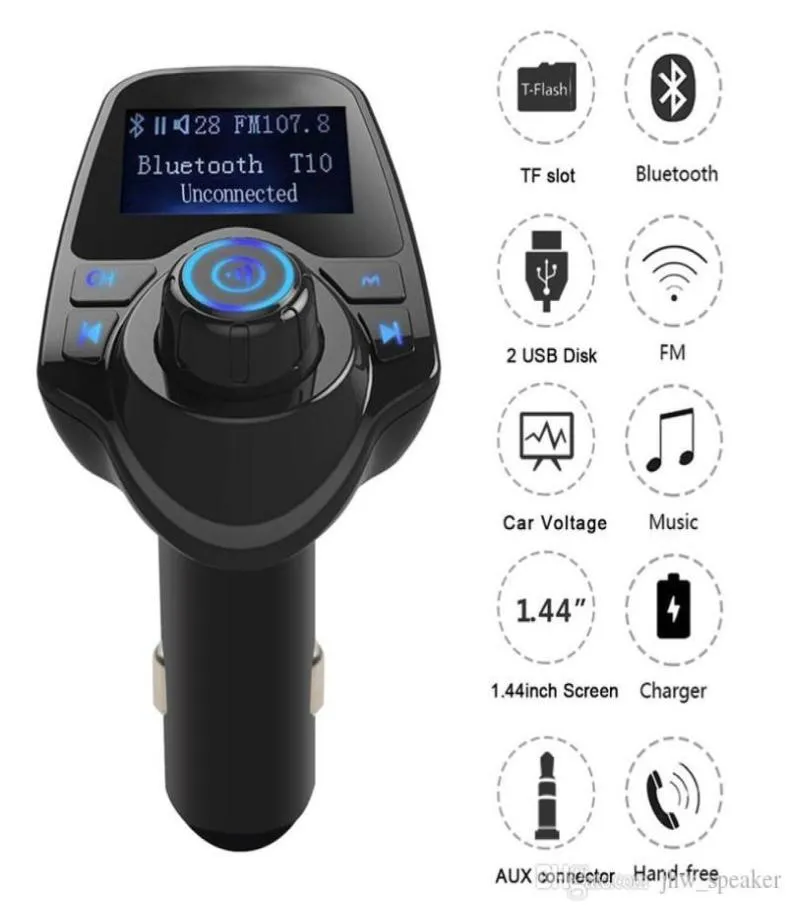 T11 Bluetooth Car Kit Handfree FM Sändare Dual USB Charger A2DP Wireless Cars Laddar MP3 Musik O Player7389953