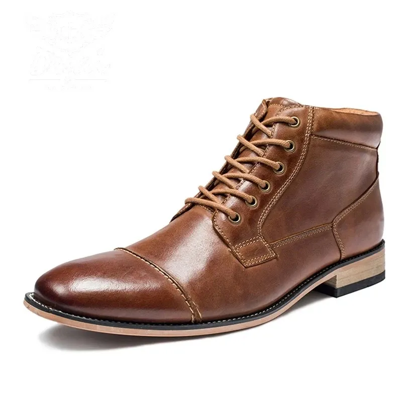 Zapatos de hombre Zapatos informales de invierno para hombre, botas altas de cuero genuino, botas altas Oxfords para hombre, zapatos de talla grande 7,5-13 240126